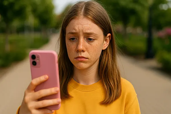 Nachdenklicher Blick Smartphone